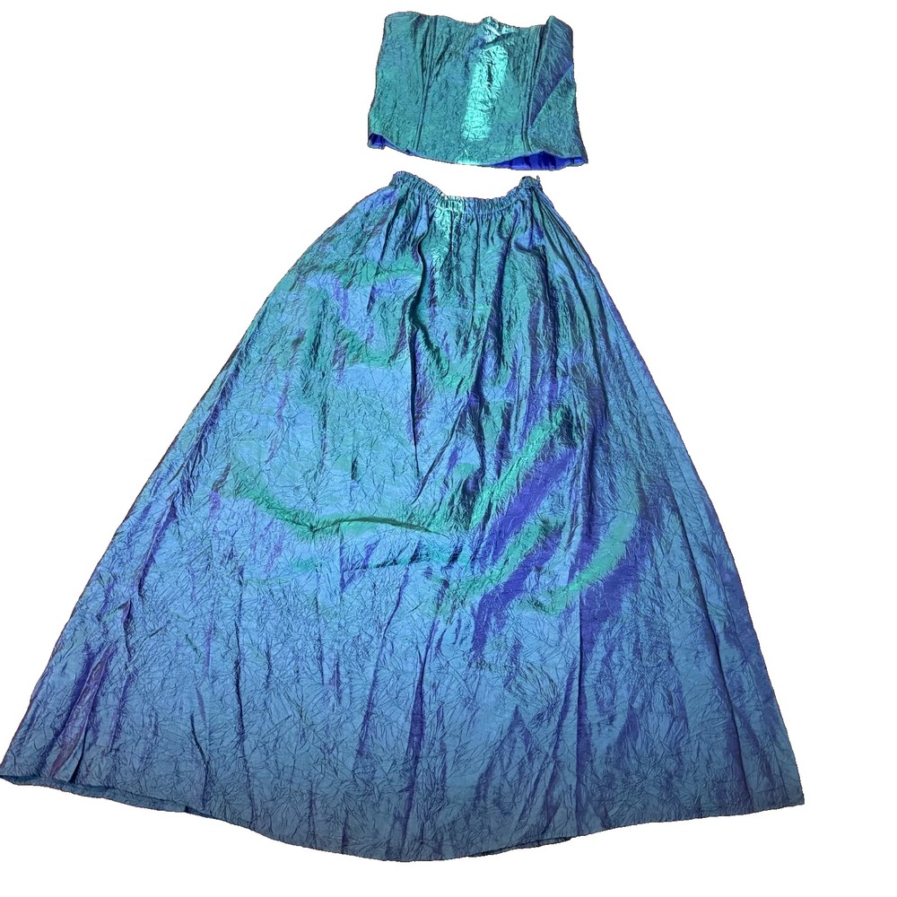 Vtg Jessica McClintock Gunne Sax Corset Top Maxi Skirt Iridescent Fairycore Sz 9
